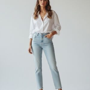 NWT Cavalli Class by Roberto Cavalli Light Blu High Rise StraightLeg Jeans Sz 25